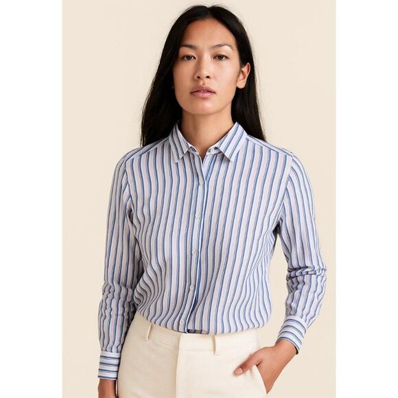 UNTUCKit Top 18 100% Linen Button Up Shirt Blue White Stripe Gift Ready Under - Picture 9 of 9